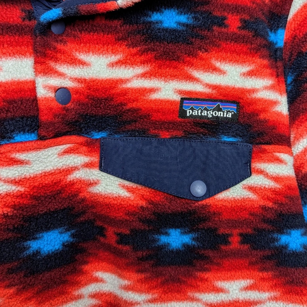 Patagonia Womens Synchilla Snap T Fleece Pullover Red Wild Desert Aztec Medium - Picture 3 of 8